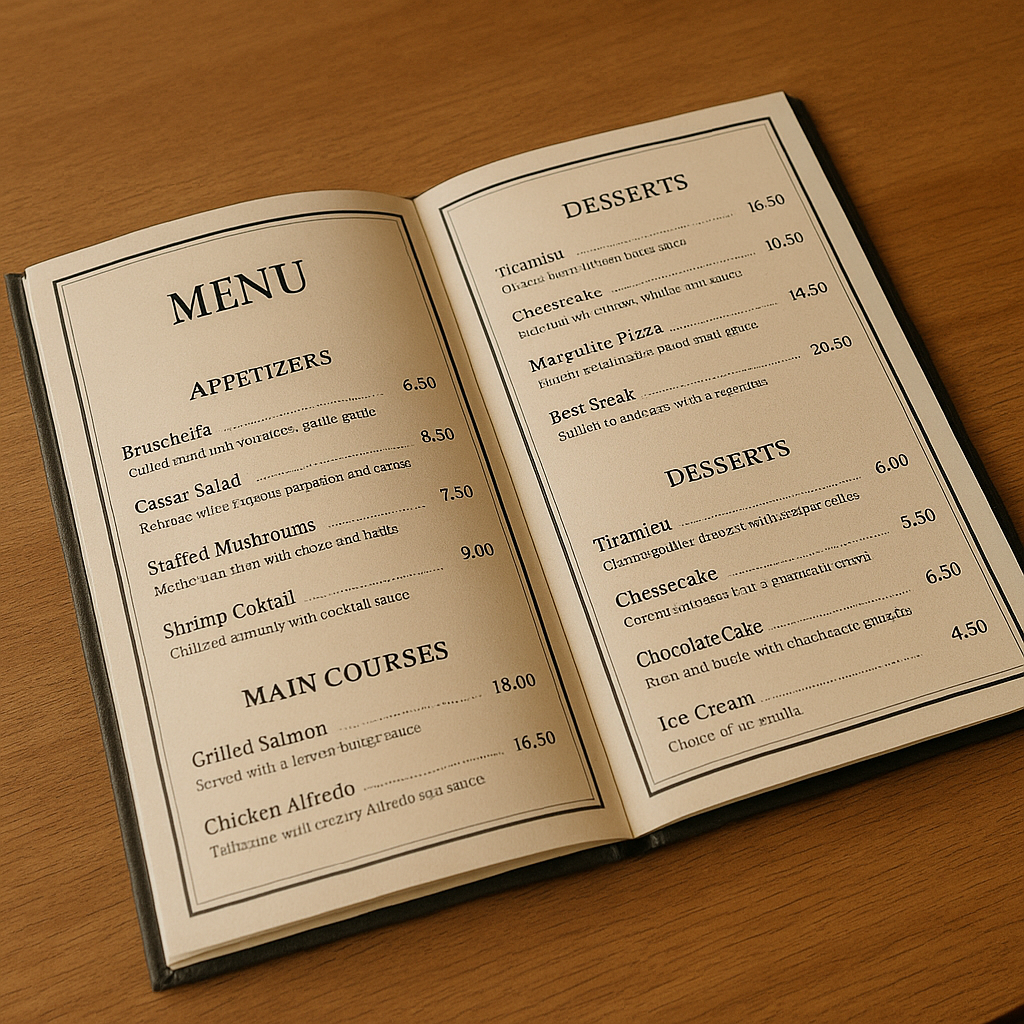 Stampa menù per ristorante a Roma Sud