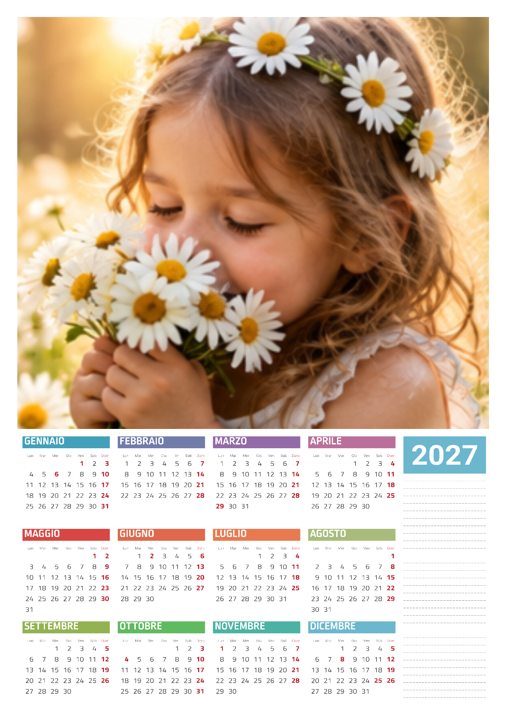 Calendari personalizzati mono-pagina 2027
